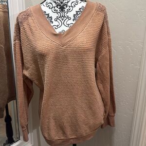 Knox Rose Pink V-Neck Sweater Soft Knit Casual‎